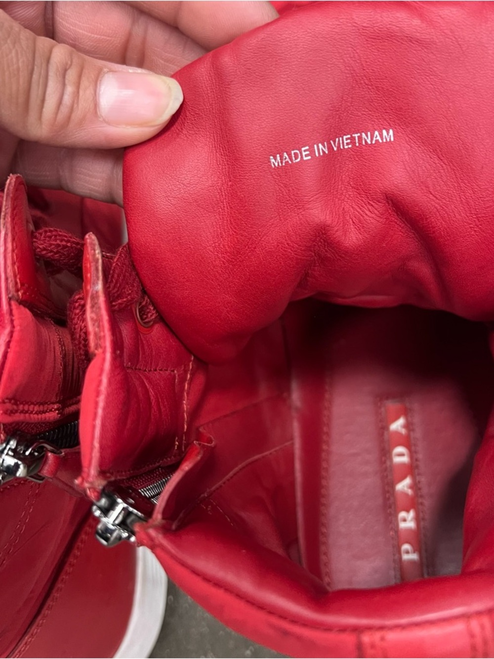 Prada Red High-Top Sneakers with White Soles - Picture 5 of 10